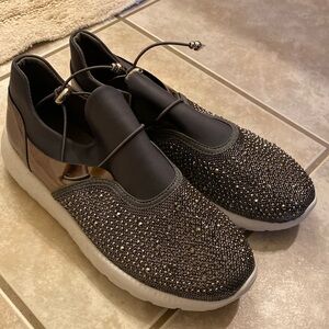 Rhinestone, tennis shoes, drawstring, gray white